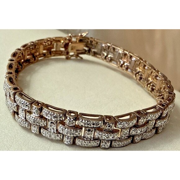 Sterling Silver 925 Gold Tone Tennis Round CZ Bracelet - Picture 1 of 4